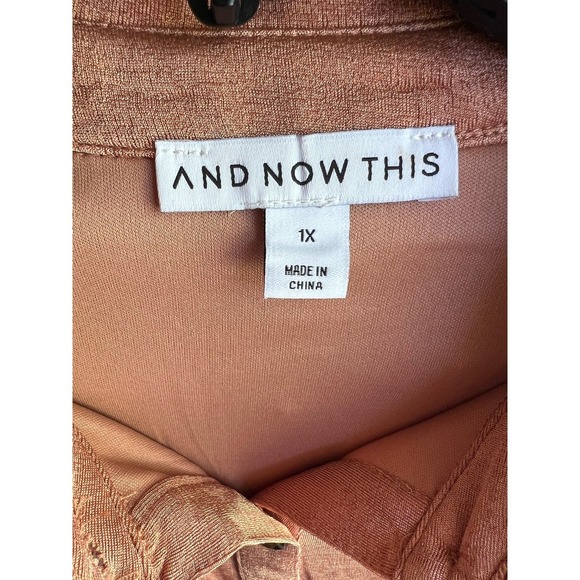 And Now This Salmon colored belted front tie button down shift shirt lined dress - Picture 5 of 10